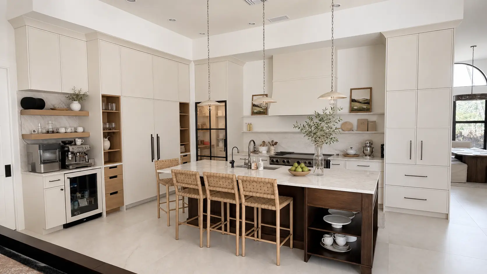 Completed kitchen install with island and full-height cabinetry