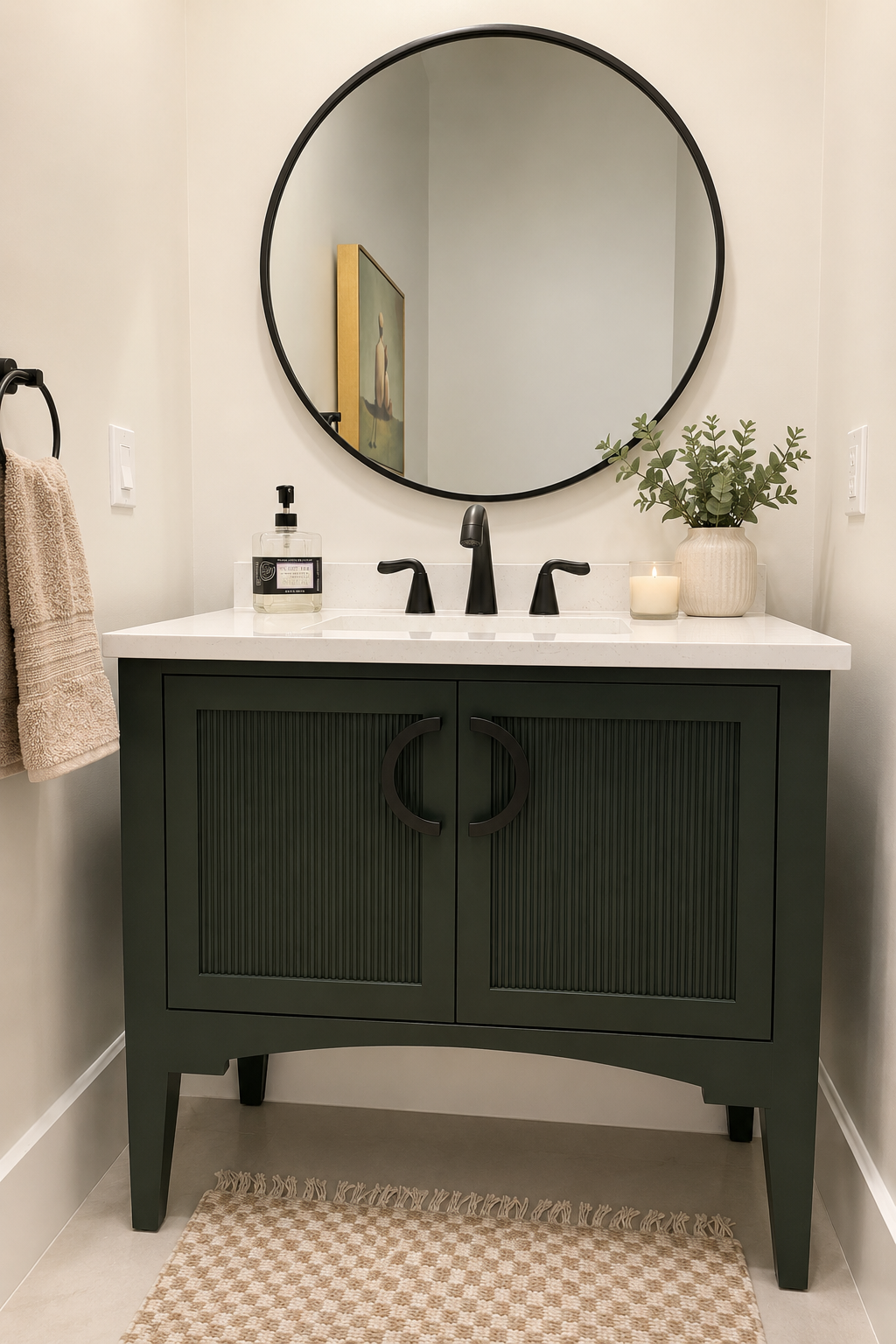 Reeded Malibu vanity in Rockwood Shutter Green