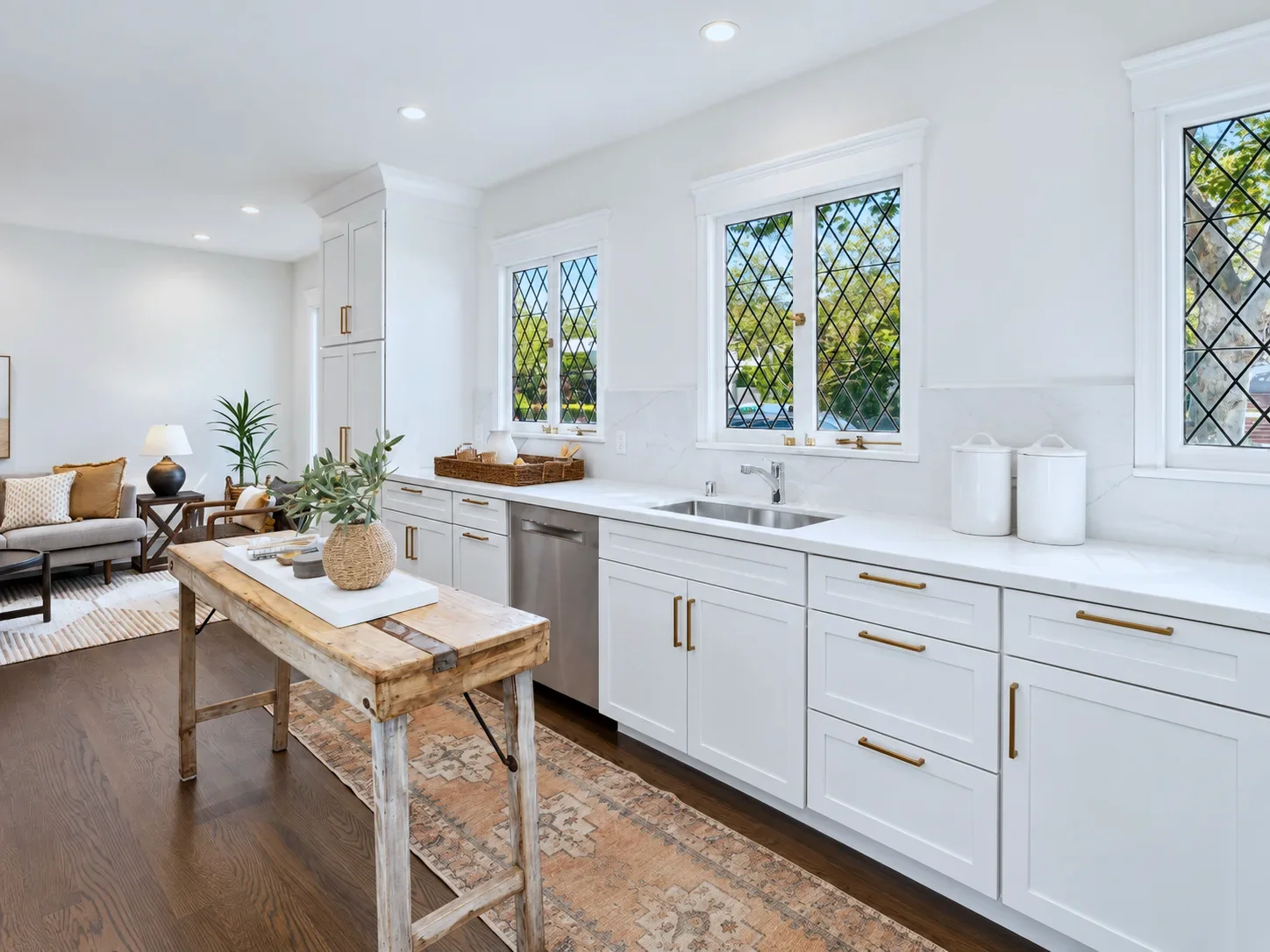 Alabaster sink run under the original windows