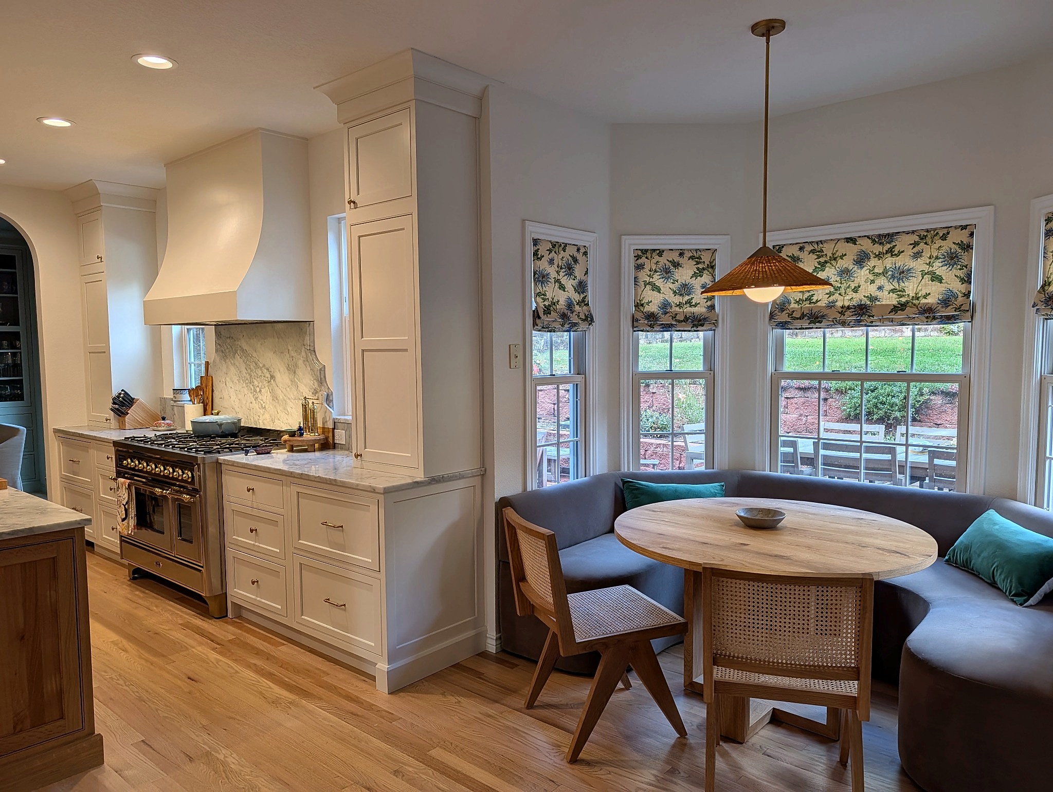 Bay window banquette seating off the kitchen