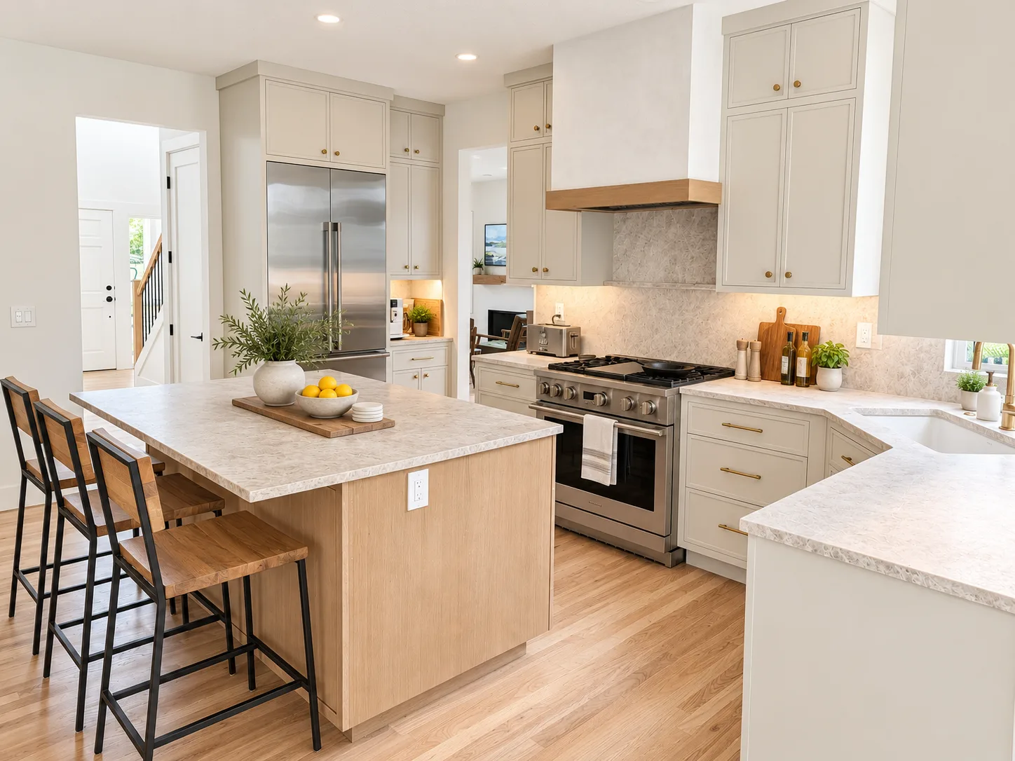 Island and range wall with custom hood, Beaverton remodel