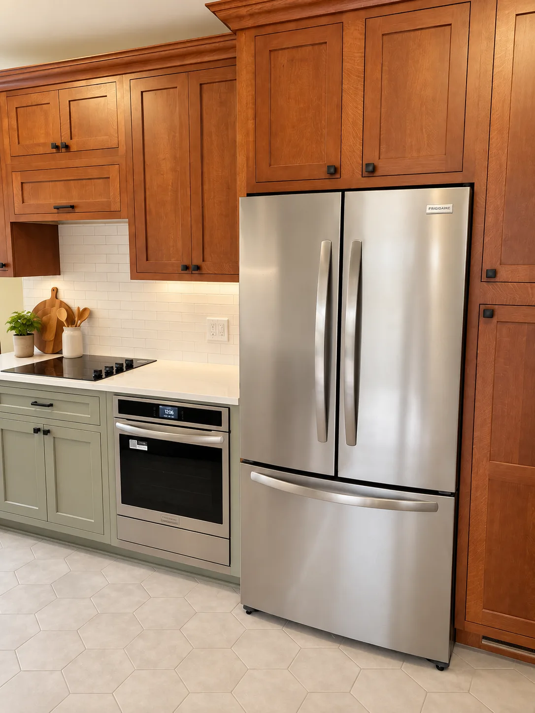 Bonita flush inset cabinetry with custom stain matched to the original woodwork