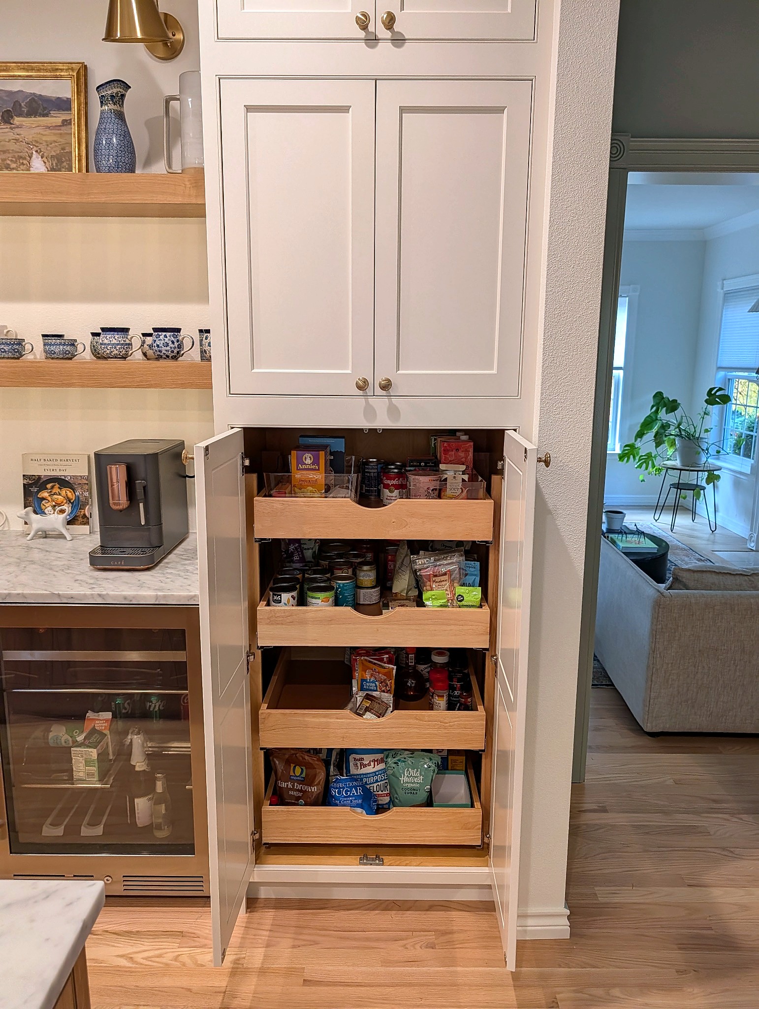 Custom pantry cabinetry with pull-out storage