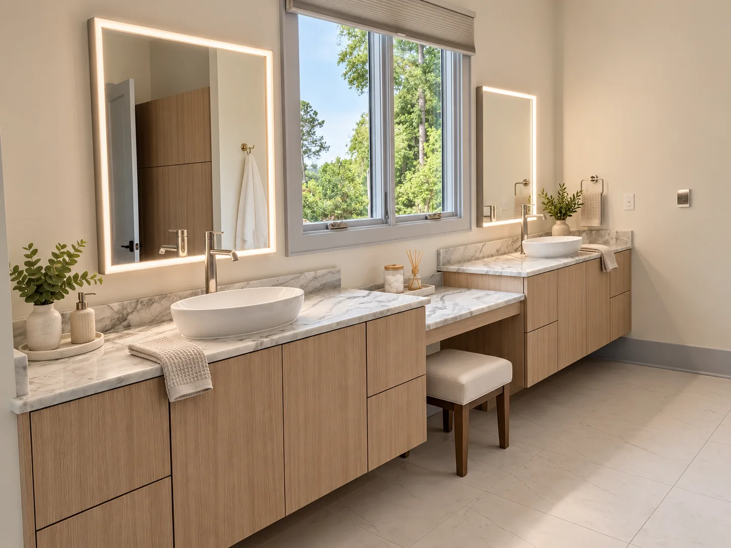 Double vanity with vessel sinks in Arizona Cypress