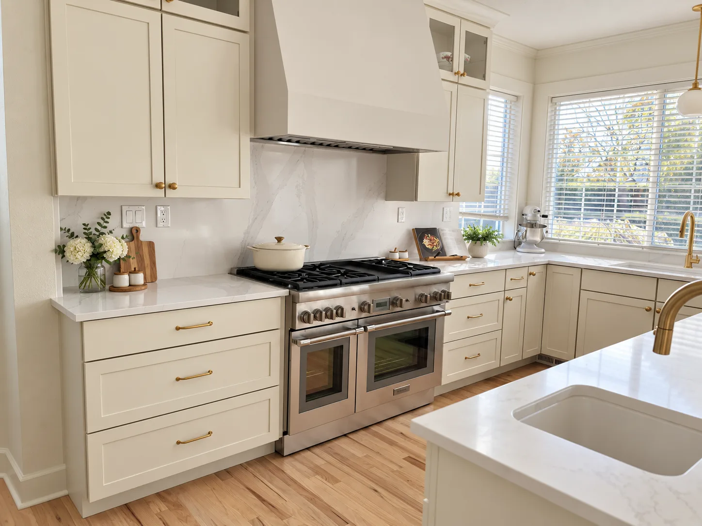 Designer Series Evereve doors in Blond with custom range hood, Portland Oregon