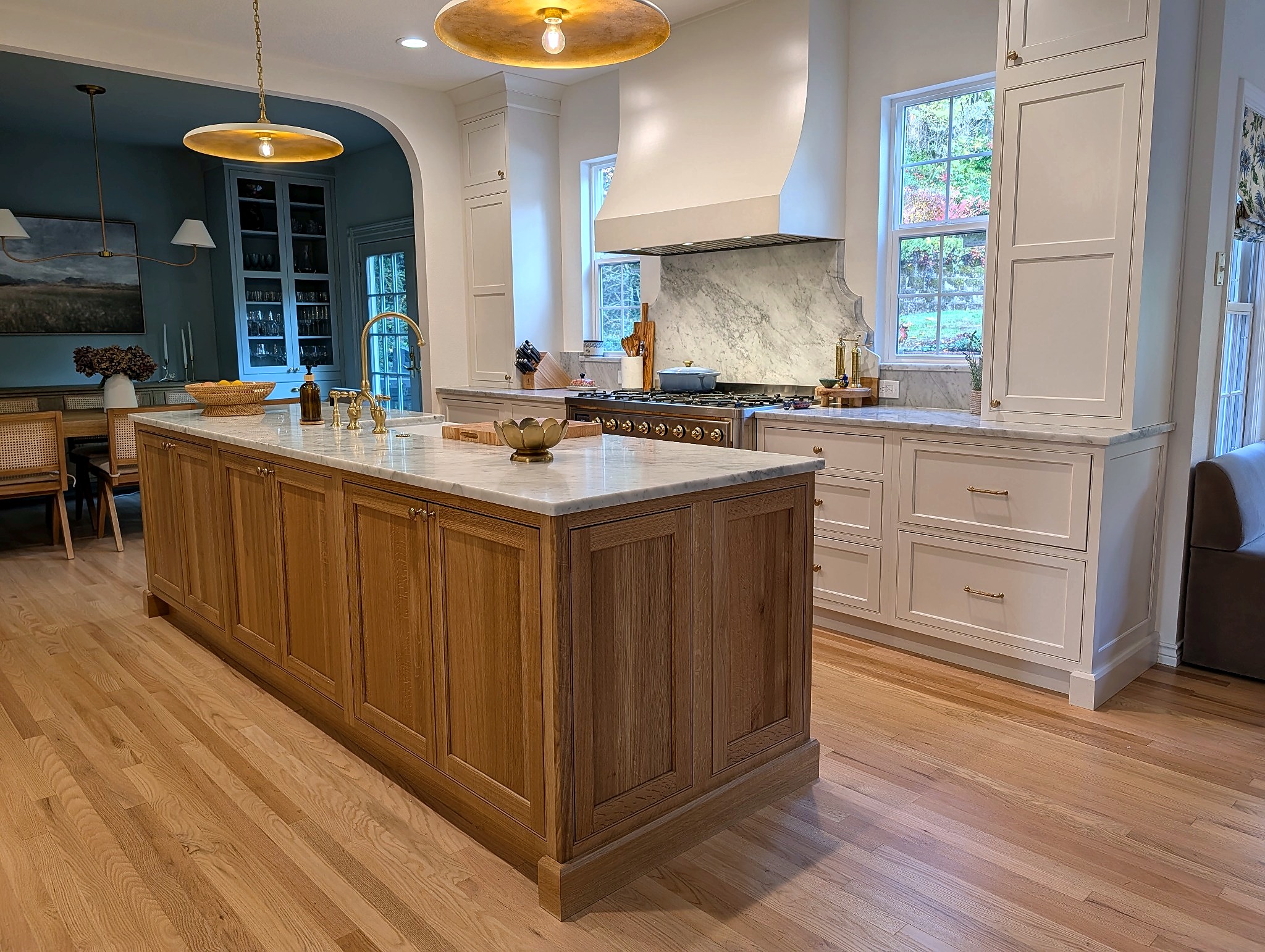 Quartersawn white oak island, wide view