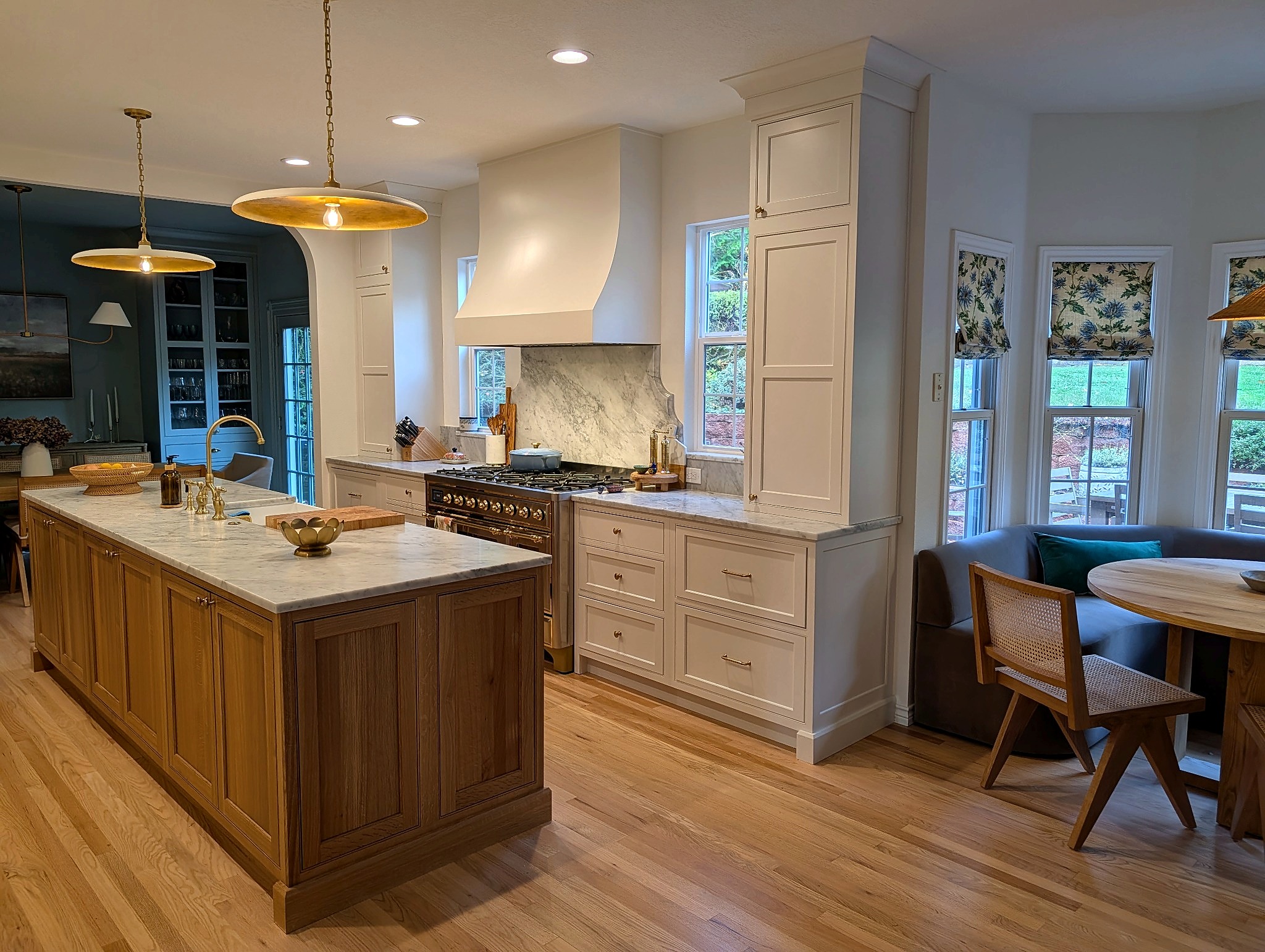 Kitchen with the bay window seat beyond the island