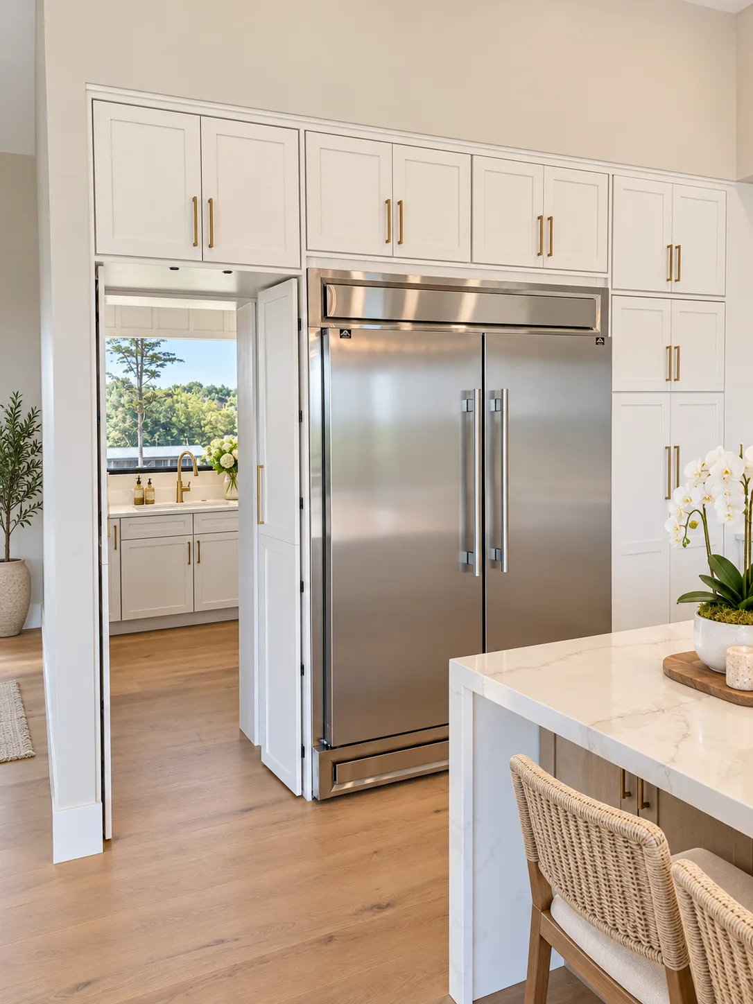 Working side of the island with refrigerator wall