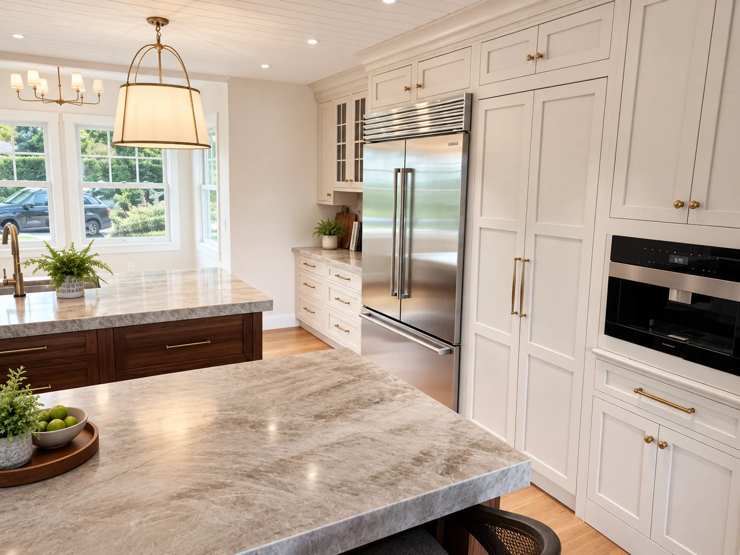 Hidden walk-through pantry door flush in the cabinetry run
