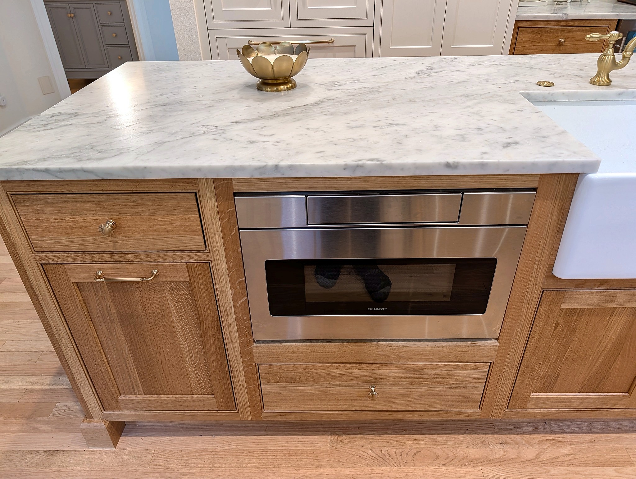 Microwave drawer built into the island