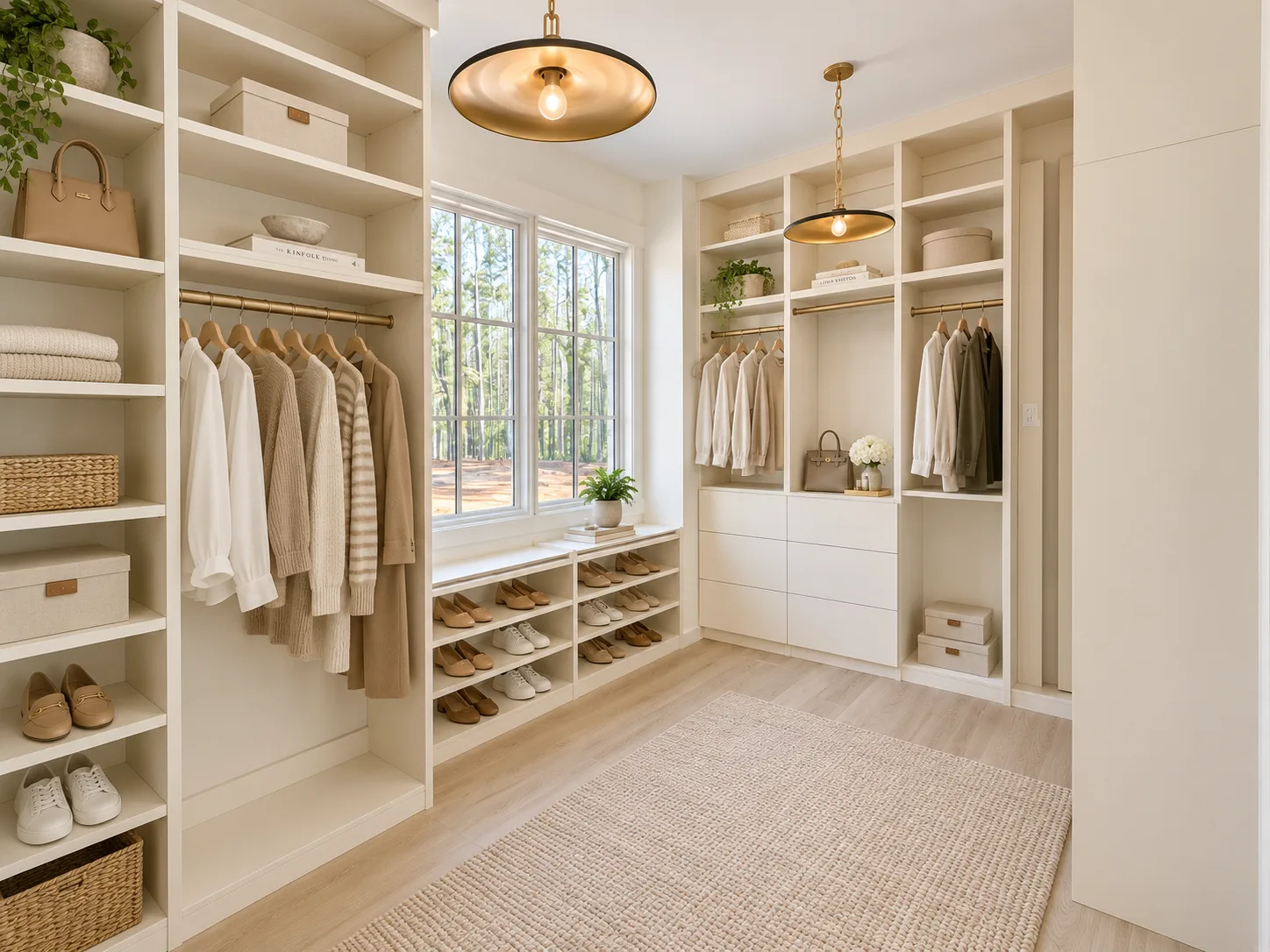 Custom white walk-in closet system