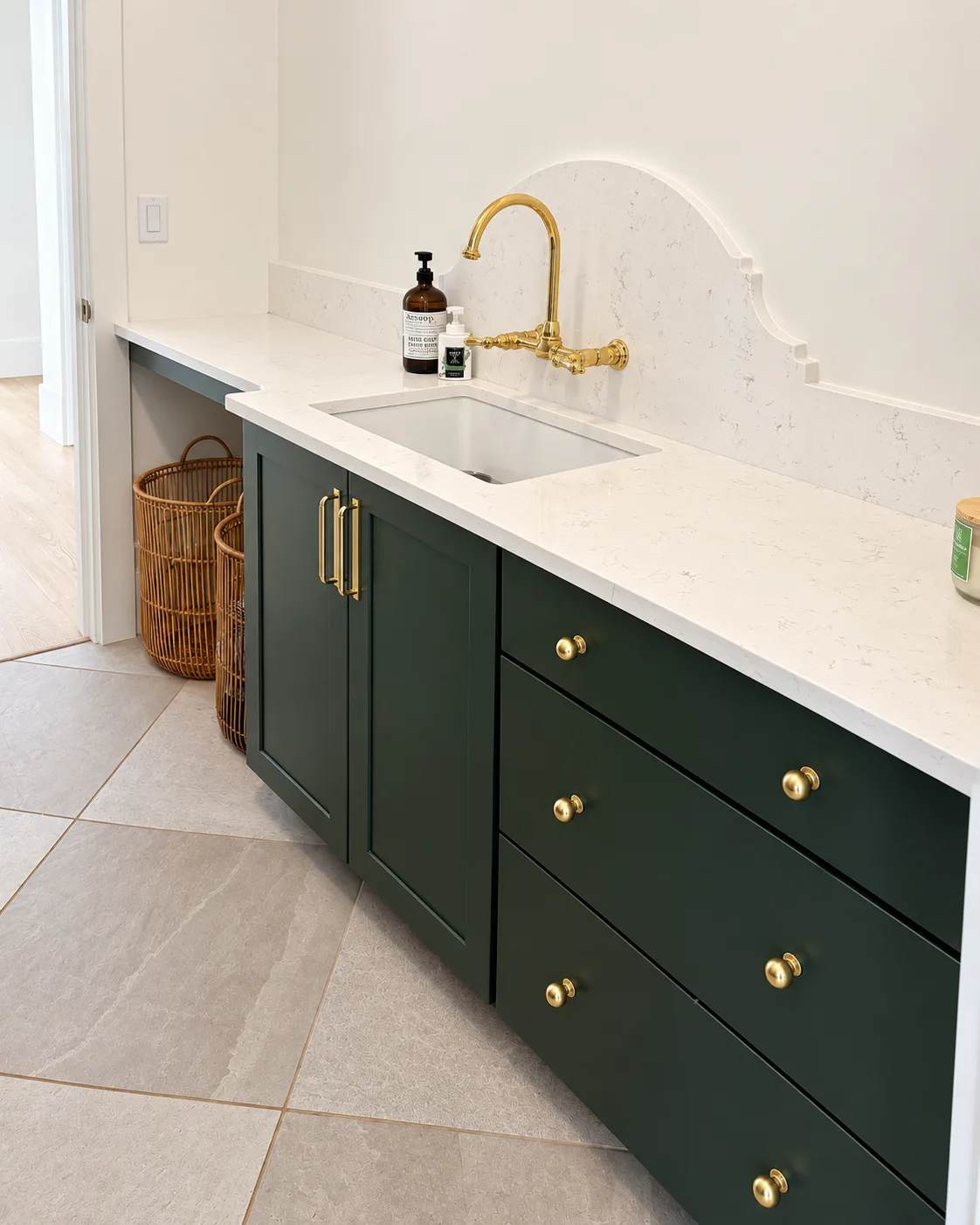 Laundry sink run with brass faucet