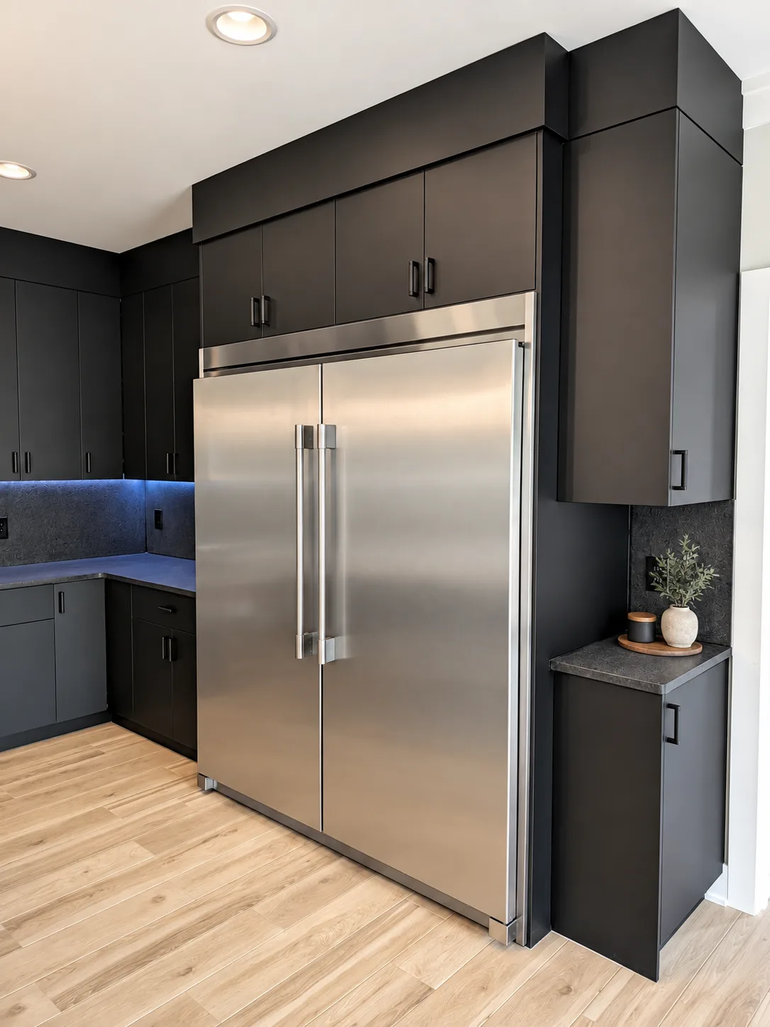Metal Deco Black tall storage with integrated lighting