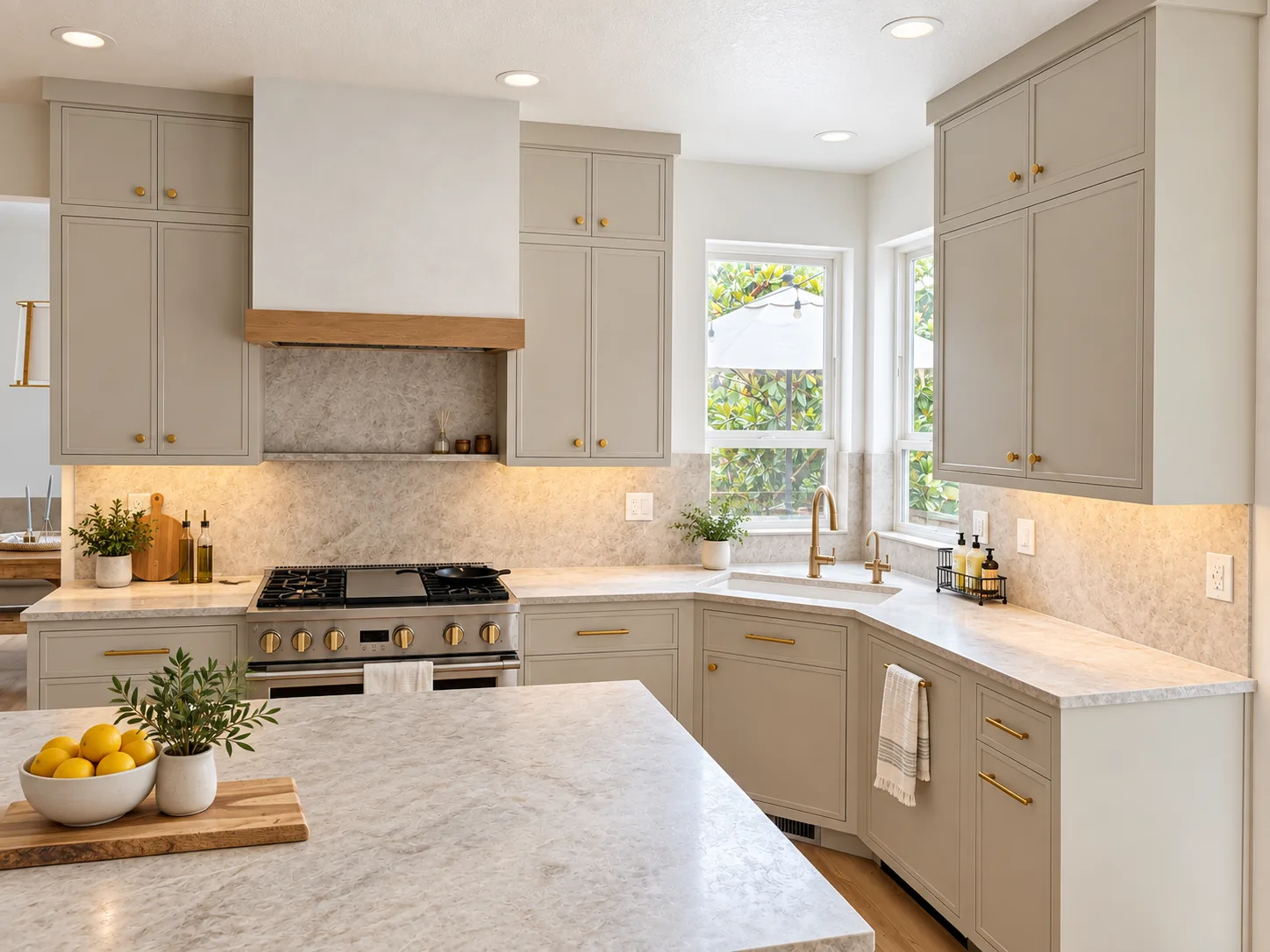 Range corner in Napa modern inset, Beige finish