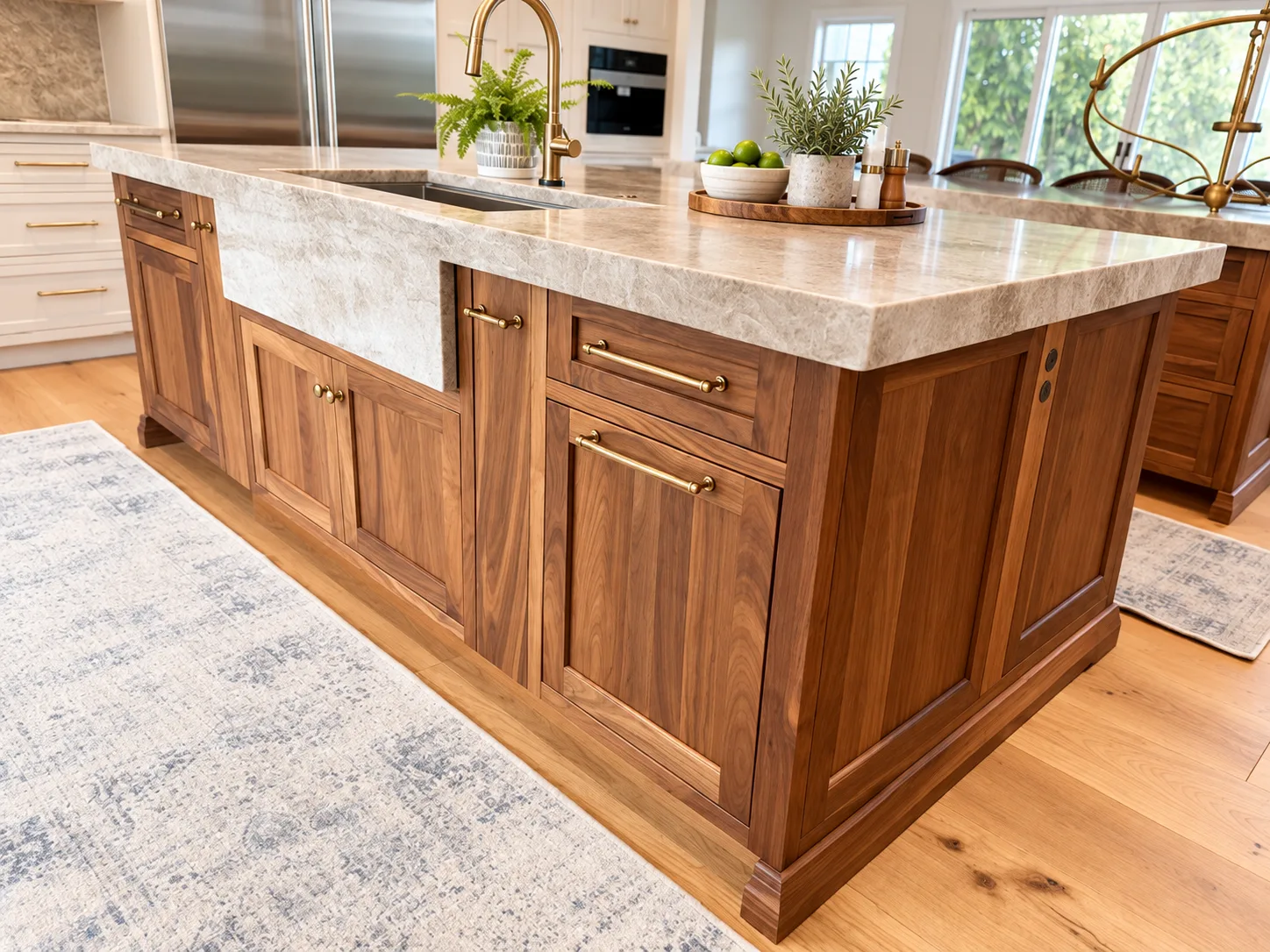 Prep island in Natural Walnut with prep sink