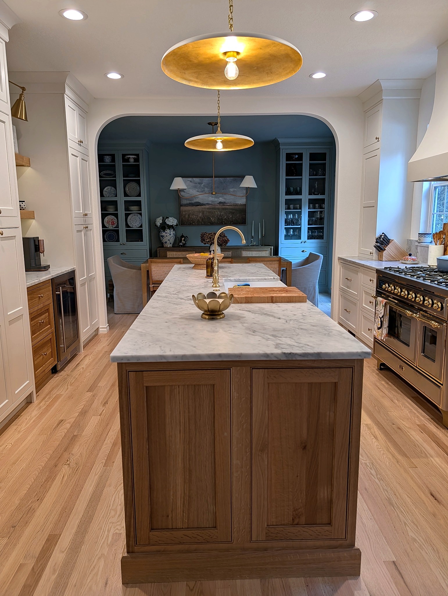 Quartersawn white oak island with marble top