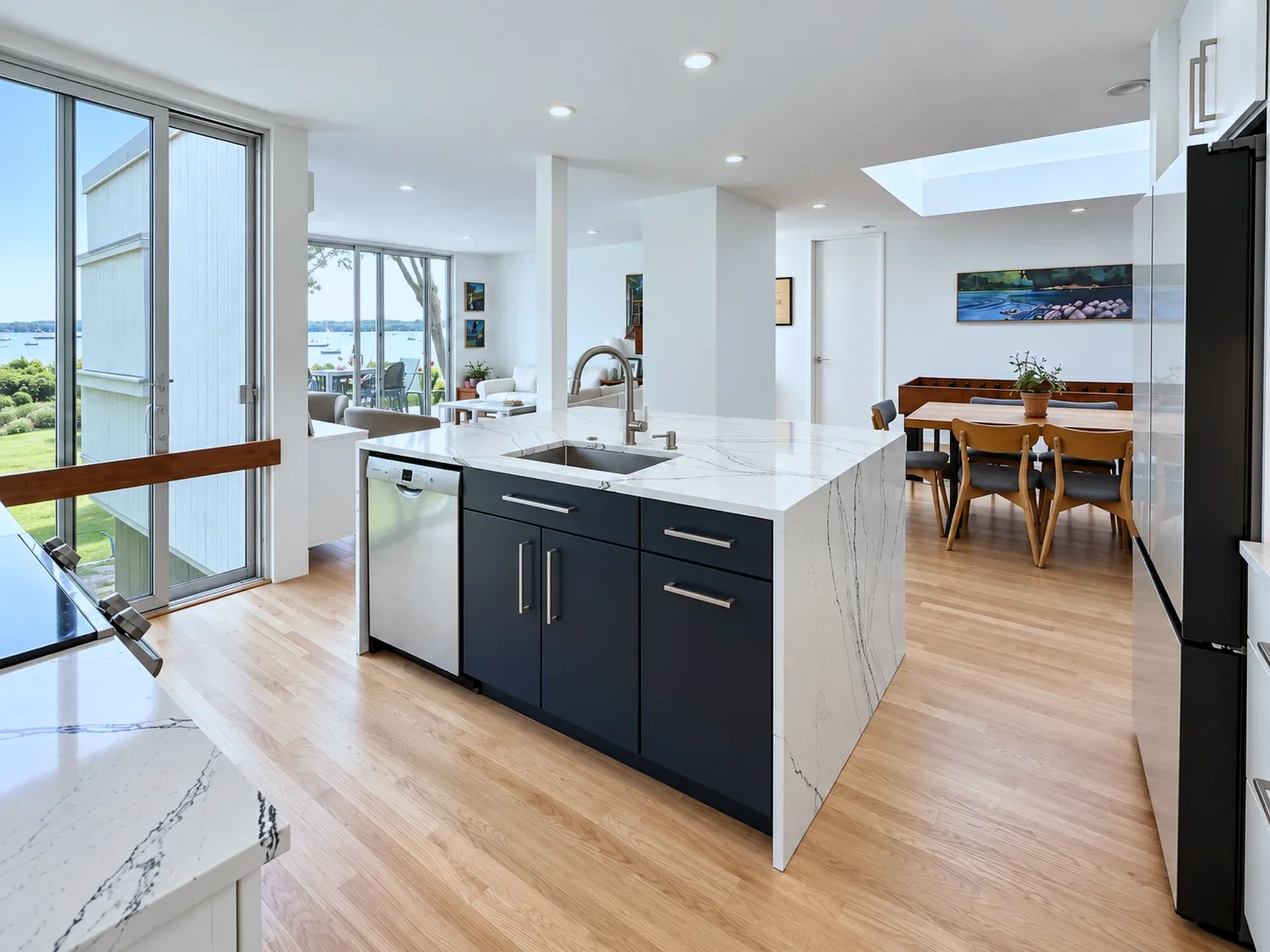 Open kitchen layout with water view